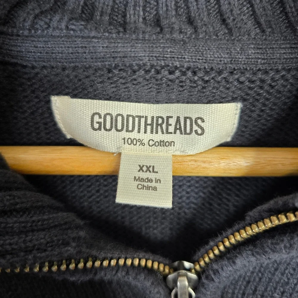 Goodthreads Mens XXL 100 Cotton Quarter‎ Zip Mock Neck Sweater Navy Blue